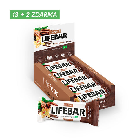 Box Lifebar InChoco tyčinka vanilková s kakaovými boby RAW BIO